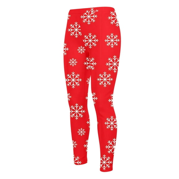 Tisuna Christmas Leggings For Little Girls Snow Print Elastic Waist Slim Leg Pants Stretch Comfortable Girls Fall Winter Trousers Red Size 3-4 Years