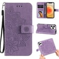 thumbnail image 1 of Allytech Wallet Case for iPhone 13 Pro (5G), Embossed Floral PU Leather Drop Proof Anti-Lost Detachable Hand Strap Flip Stand Magnetic Snap Card Slots Case for iPhone 13 Pro 6.1" 2021, Purple, 1 of 5