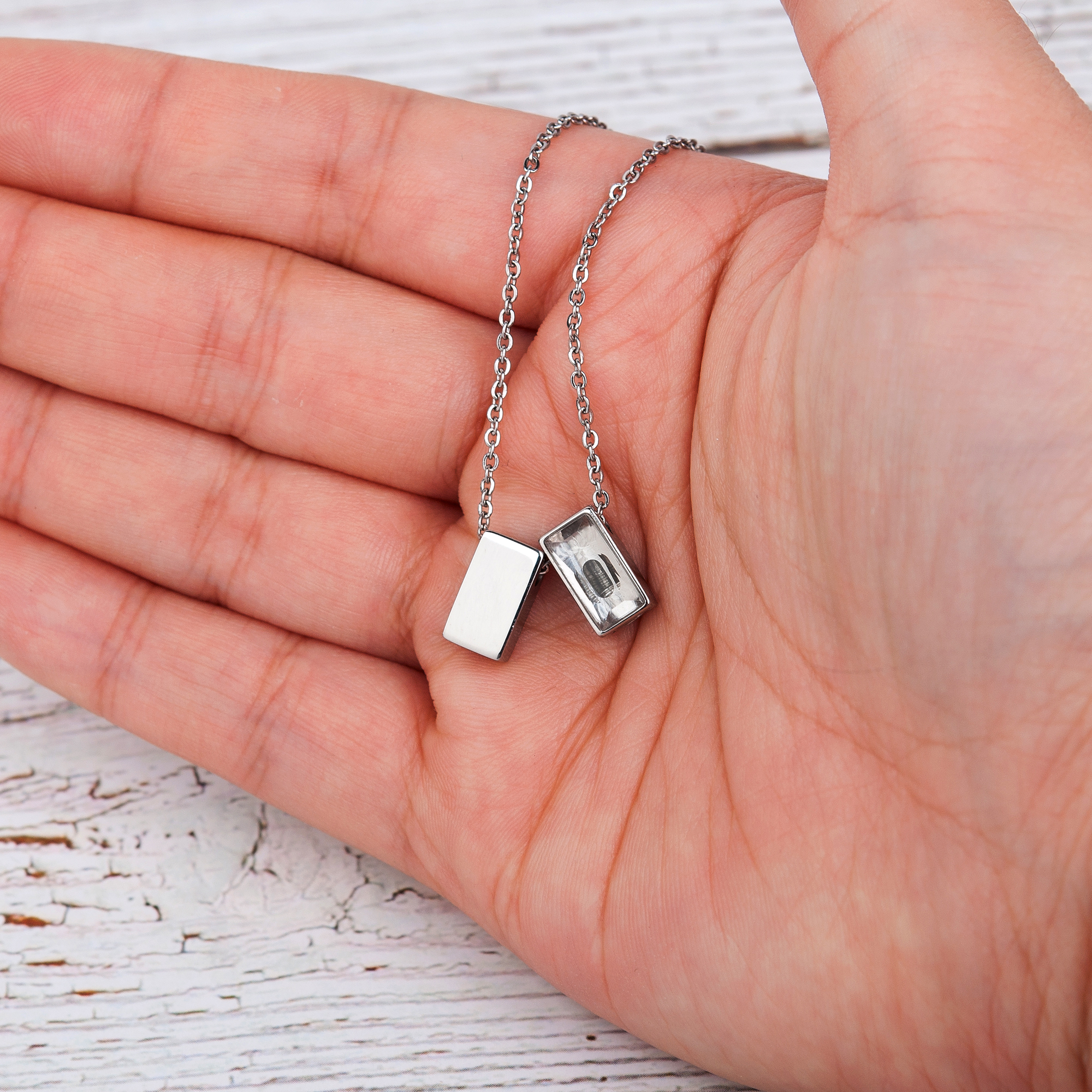 Anavia See You Cremation Necklace for Ashes, Mini See Through Urn Necklace, Mini Cube Cremation Pendant, Cremation Jewelry, Memorial Jewelry, Mini Urn-[Silver]