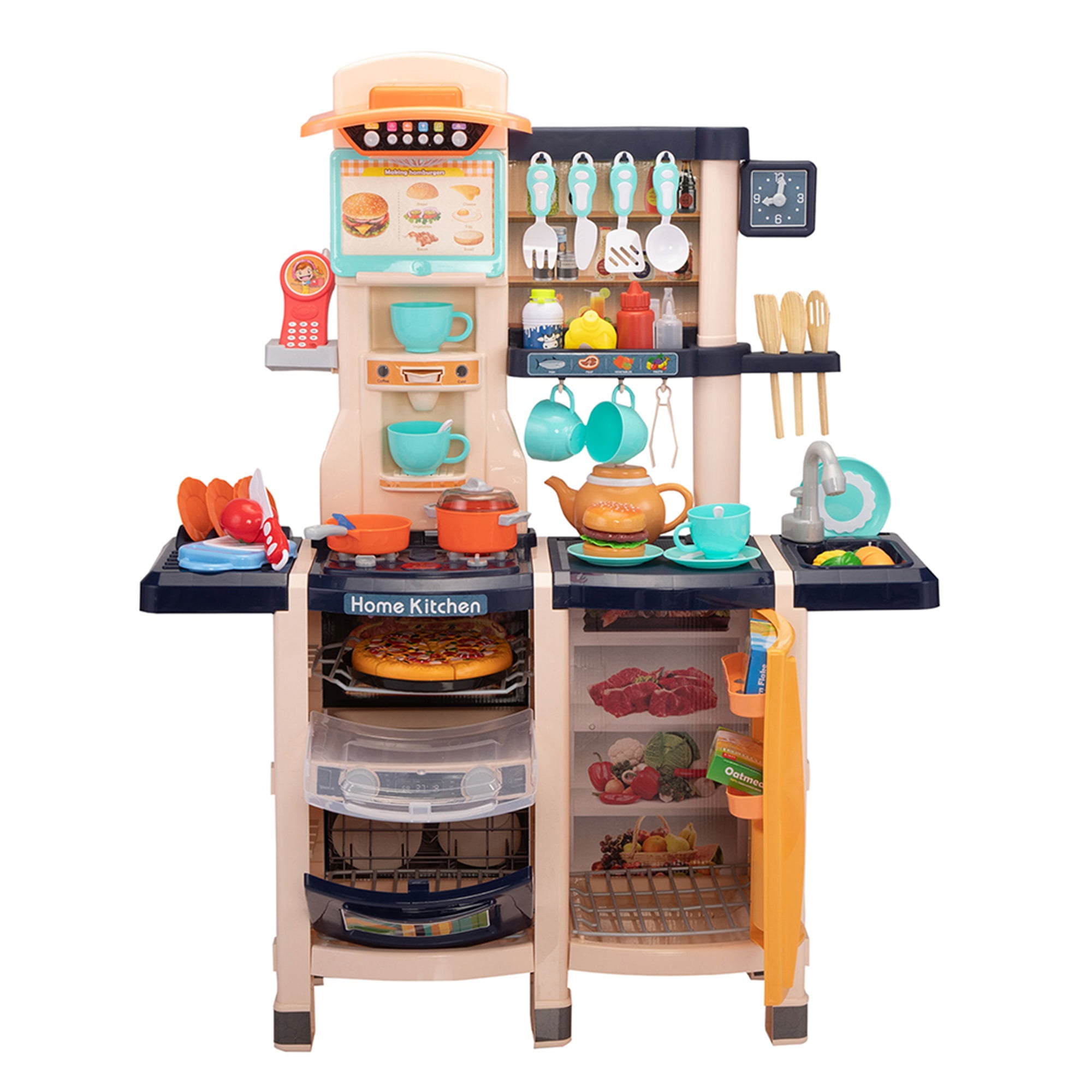Spaco 65 Pcs Accessories Large Pretend Play Kitchen Set Kids Cooking Play set with Realistic Lights, Blue Spaco 65 Pcs Accessories Large Pretend Play Kitchen Set Kids Cooking Play set with Realistic Lights, Blue