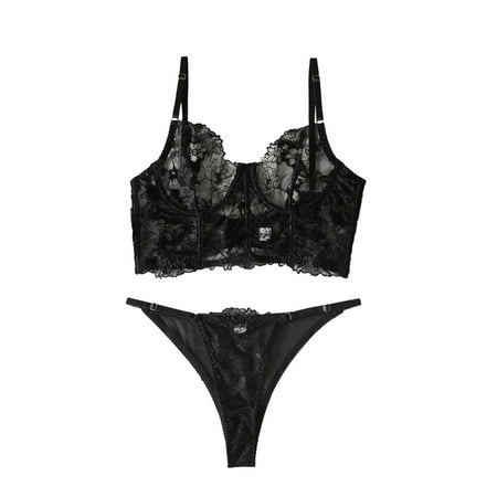 Yuhangmm Black Embroidered Fishbone Corset Briefs Sexy Underwear Set Extended Fishbone Underwear Strap plus Size Lingerie Gowns 3x-4x