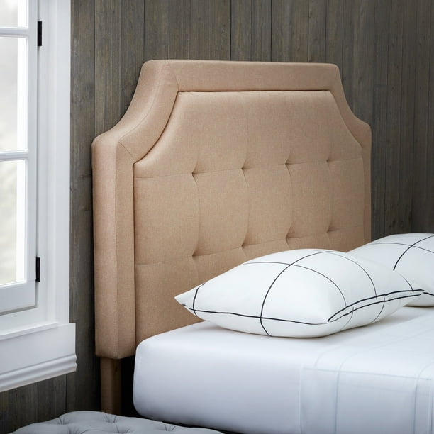 Rest Haven Scallop Edged Upholstered Headboard, Queen, Beige