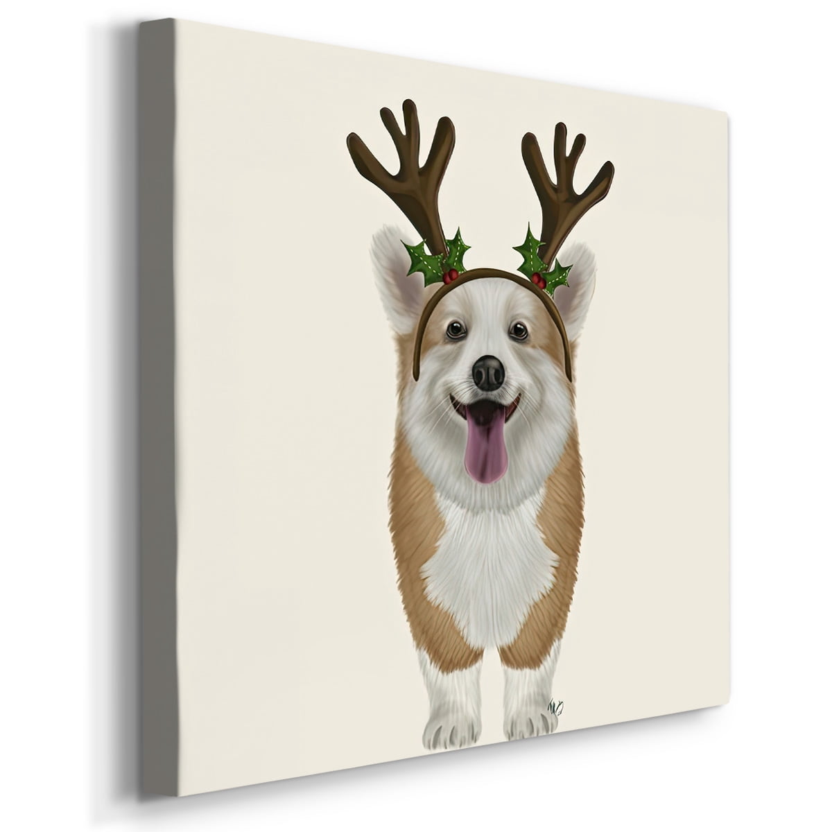 Corgi Christmas Antlers- Gallery Wrapped Canvas