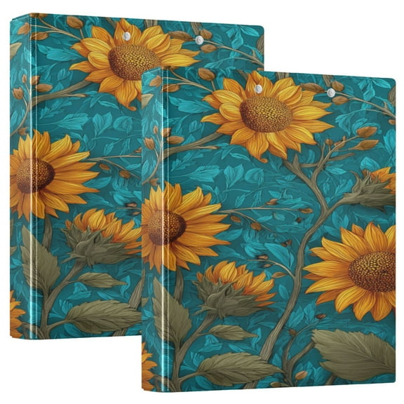 3 Ring Binder 1.5 inch Round Rings with Interior Pockets Binders Organizer Office School 2Pack Detailed Sunflowers
