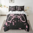 thumbnail image 2 of Gaming Bed in a Bag 7 Piece, Gamer Bed Sets With Sheet Set Pink Geometry Honeycomb Print Bedding With Comforter, Gamepad Controller Decor Fitted Sheet Abstract Plaid Cushiom Covers Twin, 2 of 6