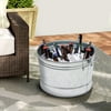 Round Galvanized Steel Tub with Side Handles and Embossed Design, Silver ,Saltoro Sherpi