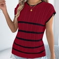 thumbnail image 5 of Women's Short Sleeve Sweater Summer Casual Striped Knit Crew Neck Cap Sleeve Shirts Trendy Tops Basic Blouses (XL, Wine), 5 of 7