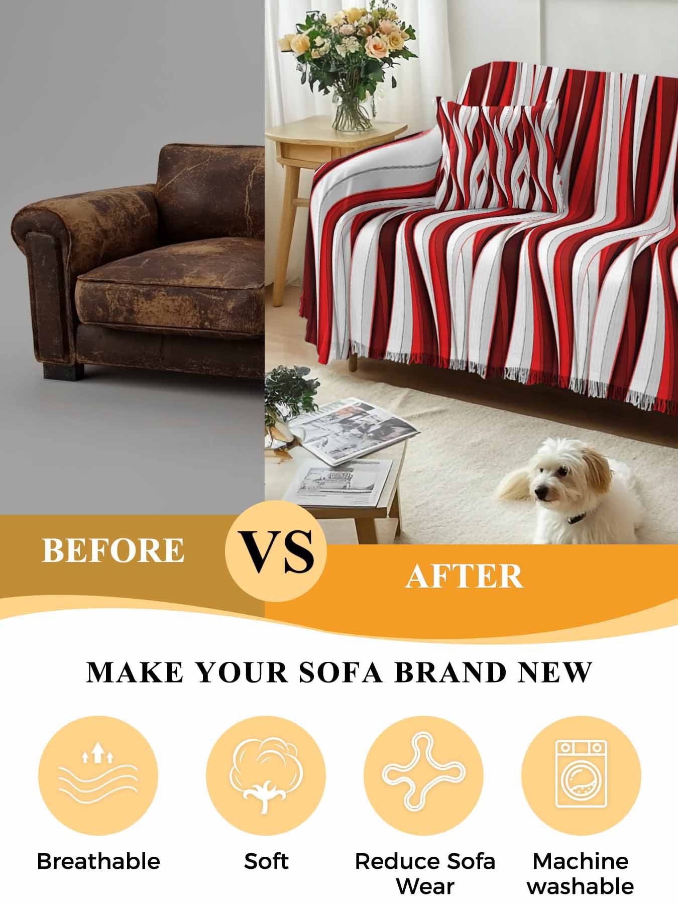 Red White Moire Couch Cover, Modern Abstract Art Oversized Sofa Cover Blanket for 3 Cushion Couch,Sectional Sofa Slipcover Furniture Protector for Living Room Bedroom 71''x150''