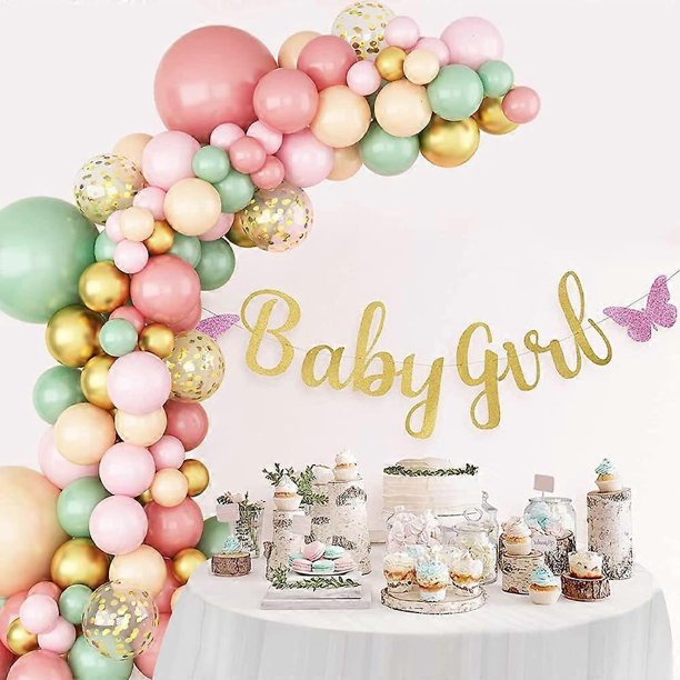 Kit de arco de guirnalda de globos de 105 piezas, globos de látex de doble relleno, color nude, retro, rosa, dorado y blanco, globos de confeti para mujeres, niñas, baby shower, boda, cumpleaños