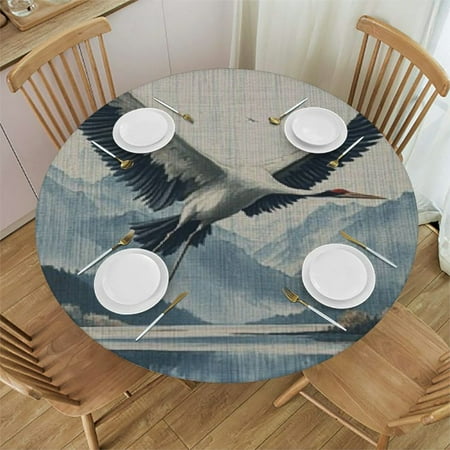 

SheronV Crane Mountains Lake Round Tablecloth Stain-Resistant Washable 31 -35