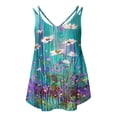thumbnail image 3 of Tank Tops For Women 2024 Summer,Womens Spaghetti Straps Sexy Pleated Top,Casual Round Neck Camisole,Women's Petal Print Sleeveless T-Shirt,Comfortable T-Shirt Vest, 3 of 5