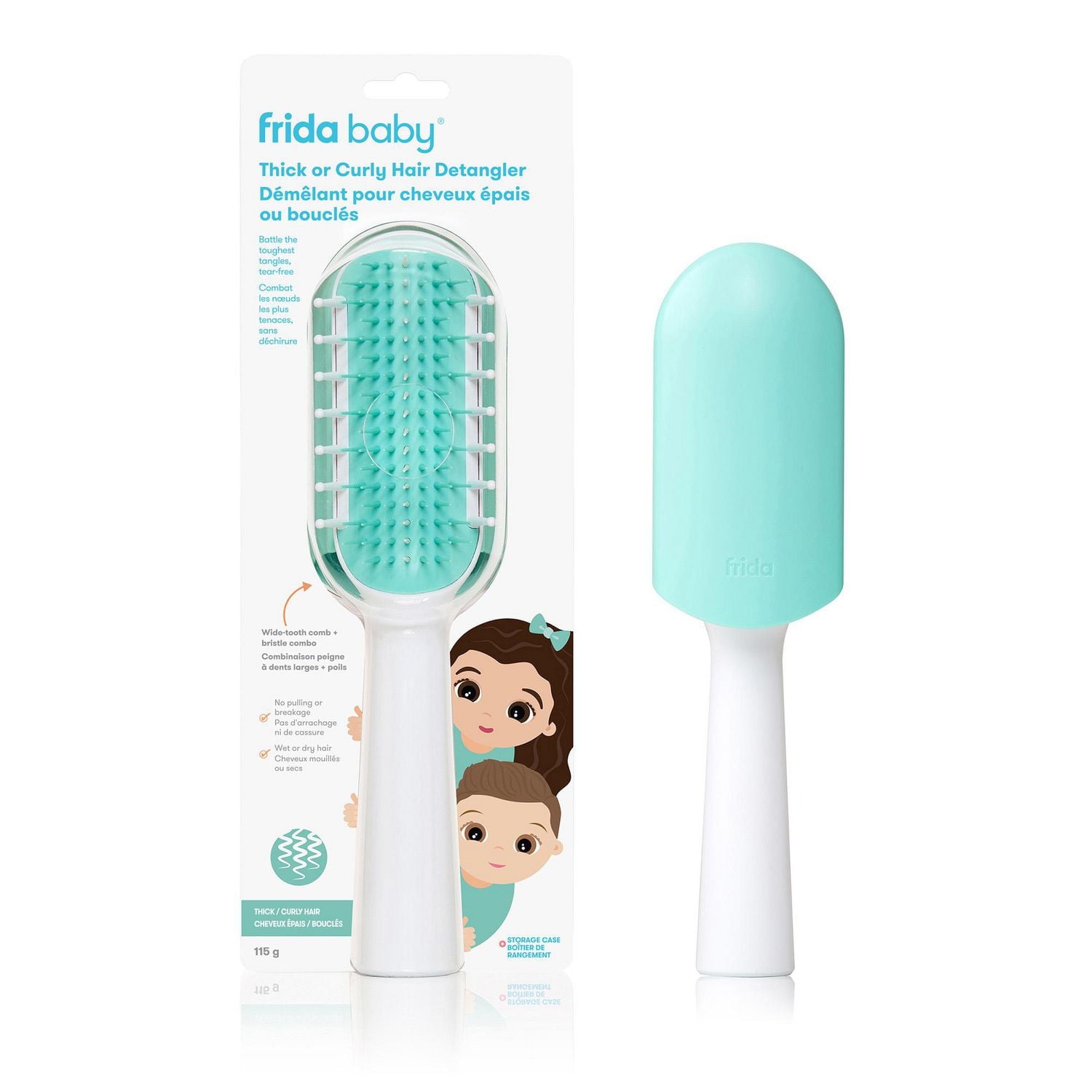 Frida Baby – Brosse démêlante pour cheveux épais ou bouclés, démêle les nœuds sans déchirures ni casse, peigne les dents et les poils.