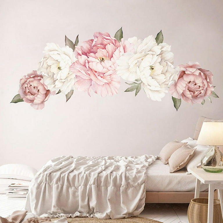 Peony Flowers Wall Sticker 3D Floral Decals, Peel and Stick Waterproof PVC Rose Flowers Wallpaper Decor, DIY Wall Art Mural for Home Bedroom Nursery