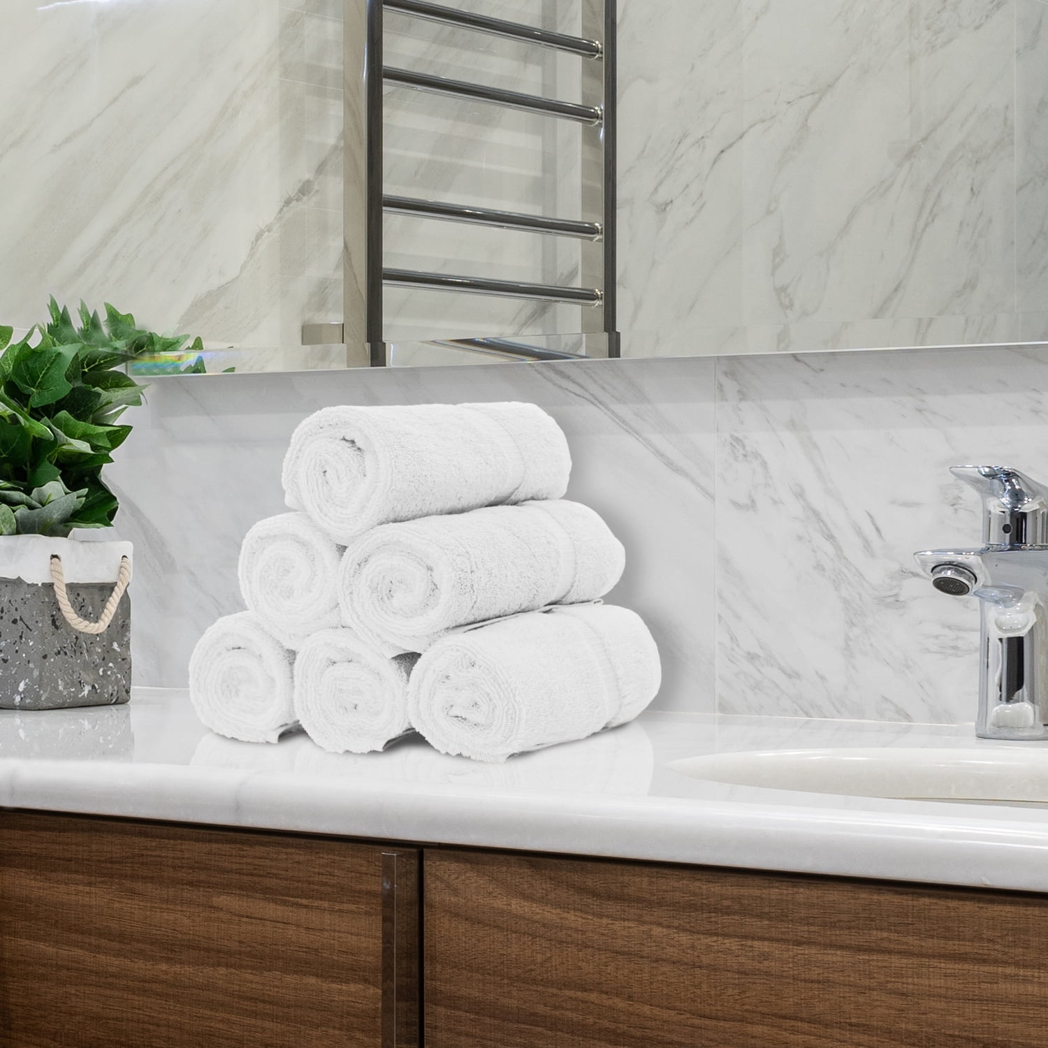 Luxury Hotel & Spa Towel 100% Genuine Turkish Cotton Hand Towels - White - Dobby Border - Set of 6