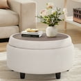 thumbnail image 2 of Malol Fabric Round Storage Ottoman with Storage and Reversible Tray, Multi-Functional Footrest, Sturdy & Stylish Small Coffee Table, Beige, 2 of 7