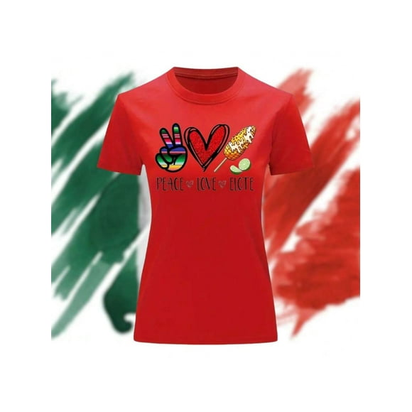 Playera Blusa Impreso De Peace Love Michelada Fiestas Patrias Mexico Septiembre Independencia Color Rojo Talla Chica Marca Emil SaEs