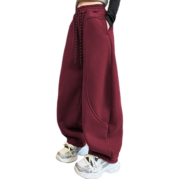 REDARER Girls Joggers, Winter Warm Sweatpants with Wide Leg Fit, Cozy Athletic Pants for Casual Comfort,Size:4-5 Years