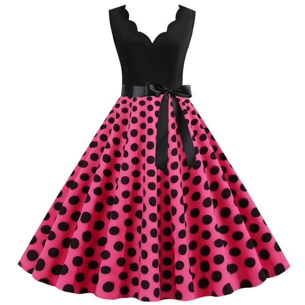 WILLBEST Vestidos Casuales para Mujer Fiesta Mujeres Vintage Verano Estampado de Puntos sin Mangas Casual Vestido de Fiesta de Noche y Graduación Grande