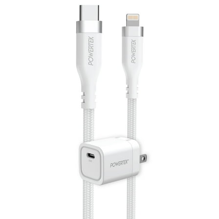 Liquipel Powertek 30W USB-C Wall Charger   USB-C to MFI Lightning Cable Bundle - White