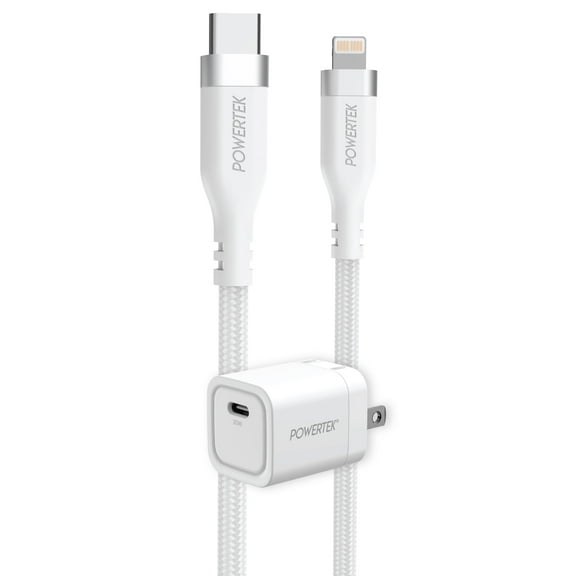 Liquipel Powertek 30W USB-C Wall Charger   USB-C to MFI Lightning Cable Bundle - White