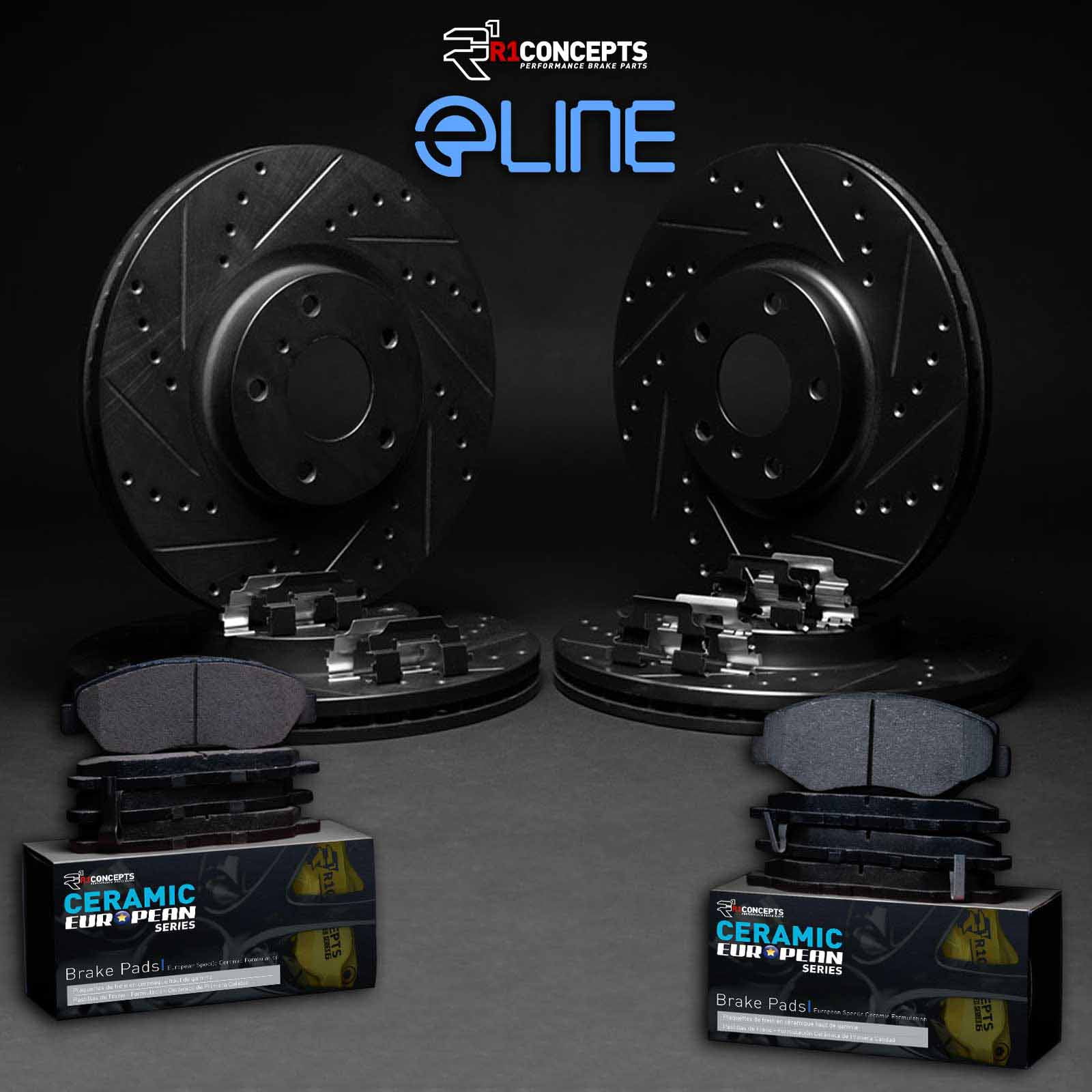 R1 Concepts WHTH2-11002 Front & Rear brake Rotors and Pads OEM specifications, Low dust and Noise (4) rotors (8) pads, Hardware Kit