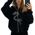 thumbnail image 1 of Veste Décontractée à Capuche pour Femmes, Manches Longues, Fermeture Éclair, Imprimé Dragon avec Poches, 1 of 7