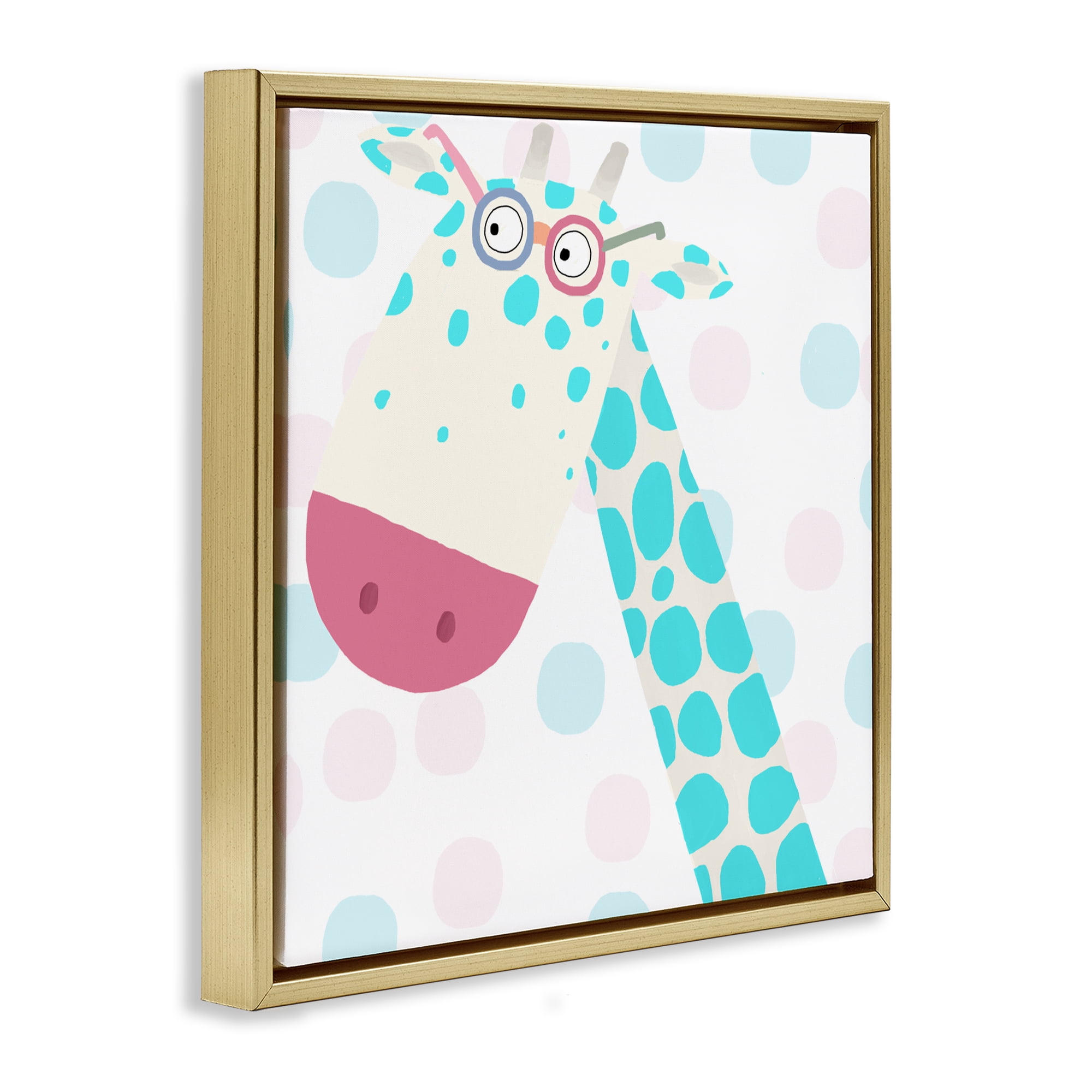 Stupell Industries Electric Blue Giraffe Gold Framed Floater Canvas Wall Art, design by Carla Daly