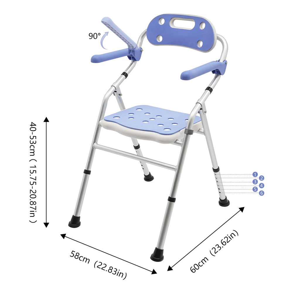 330lbs Folding Shower Chair Aluminum Alloy Adjustable Bath Seat with Back & Arms