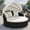 Off white, variant on Topcobe Clamshell Patio Round Daybed Wicker with Retractable Canopy and Pillows, Outdoor Patio Furniture for Garden Backyard-Black