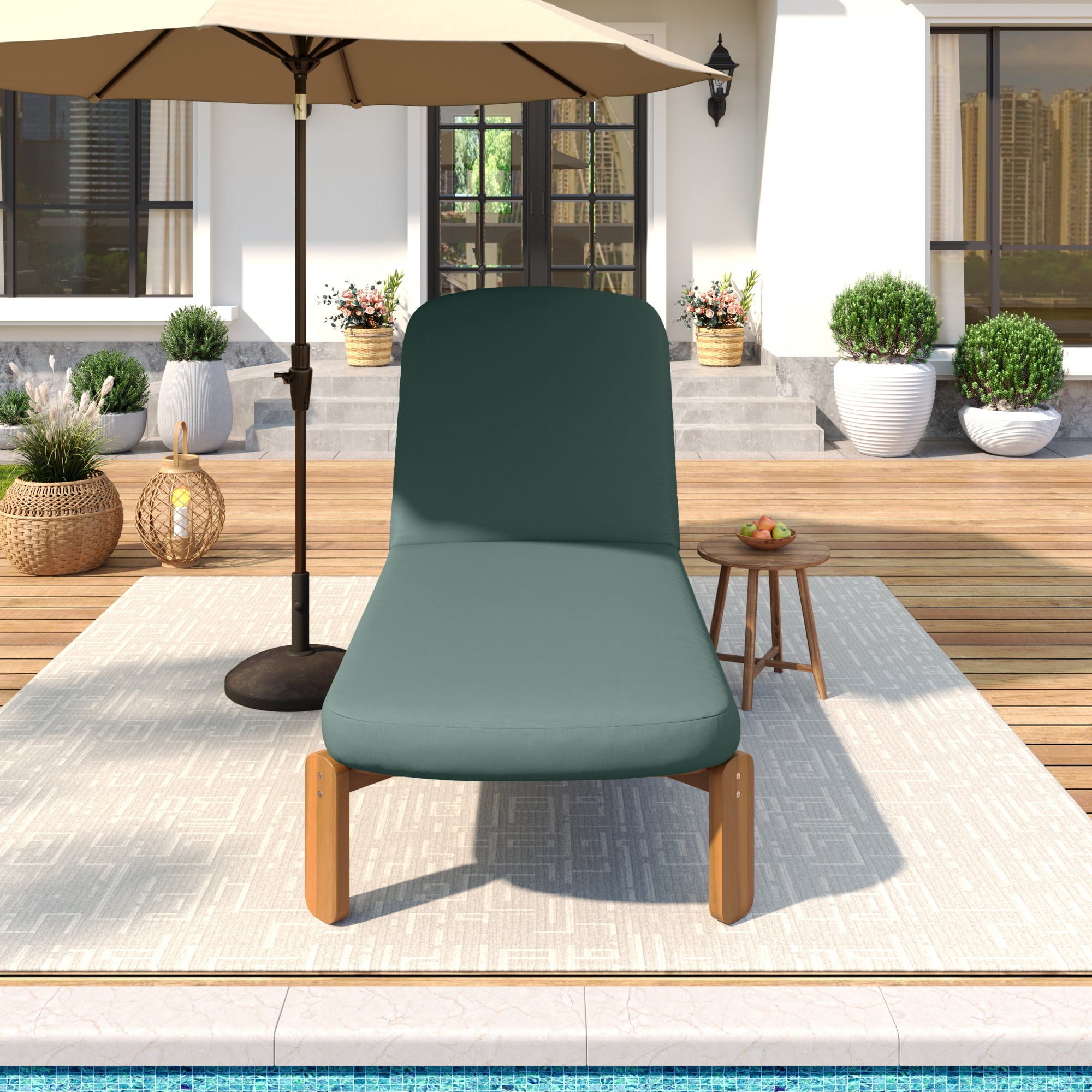 Adjustable Backrest Chaise Lounge, Outdoor Patio Recliner for Poolside, Green