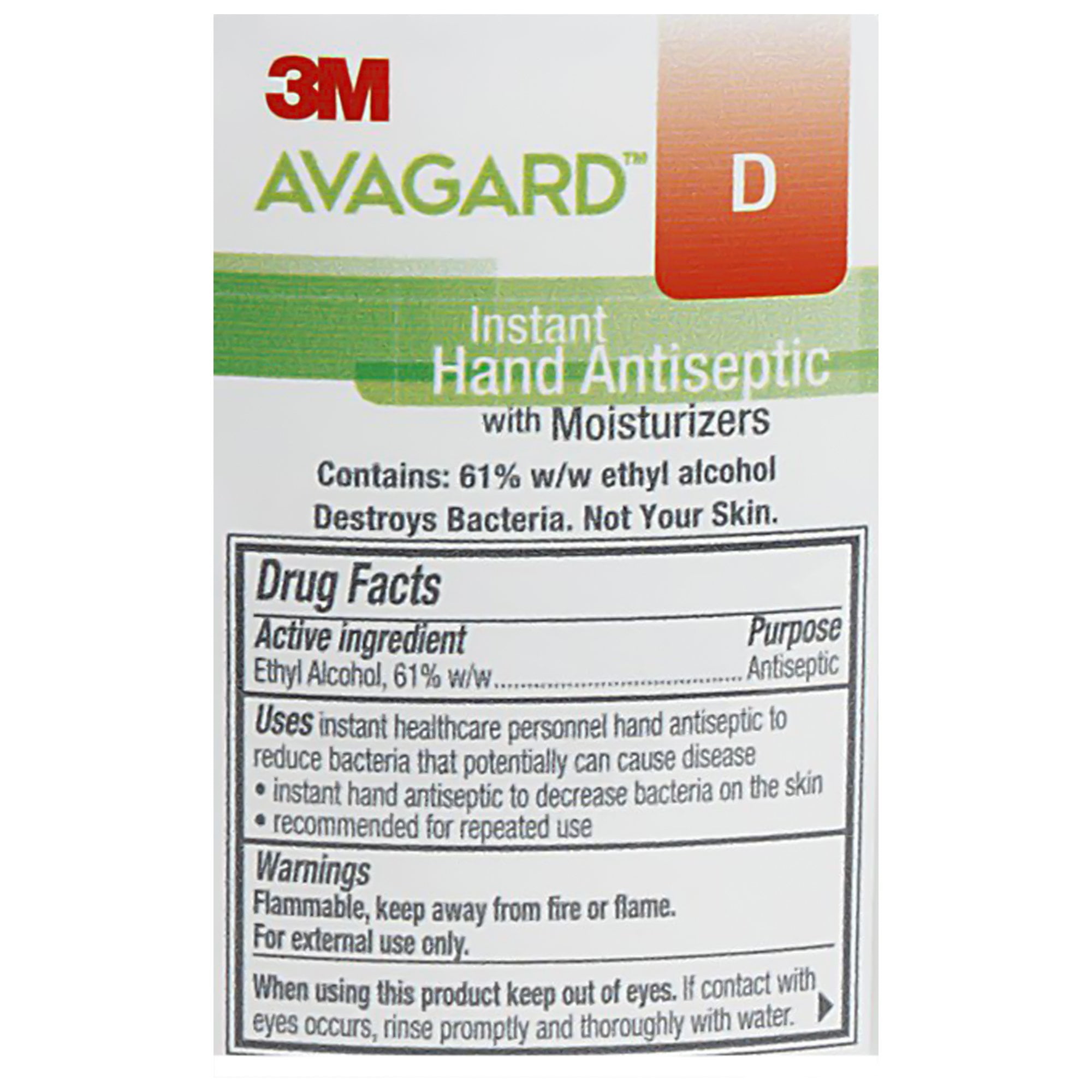3M Avagard D Hand Sanitizer, Ethyl Alcohol, 61% Strength, Gel, CHG Compatible, 16 Oz. Pump Bottle, Latex-Free, 3 Count