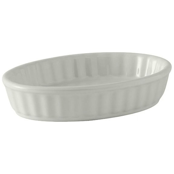 Tuxton China BWK-0502 Crème Brule, 5 oz., 5-3/8" x 3-7/8" x 1-1/8" H, oval, fluted, microwave & dishwasher safe, oven proof, fully vitrified, lead-free, ceramic, DuraTux, White, Pack of 12