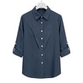 thumbnail image 5 of Plus Size Cotton Linen Shirts for Women Rolled Sleeve Collared Tops Oversized Button Up Blouses Casual Tunic Tshirt, 5 of 7