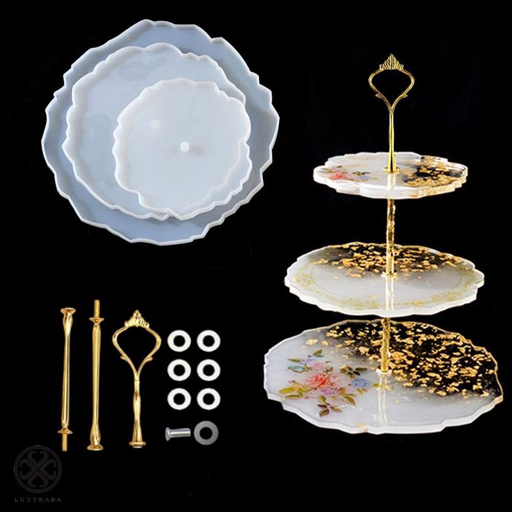 Luxtrada 3 Layers Silicone Resin Tray Molds Kit Geode Agate Platter