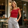 thumbnail image 3 of Womens Off Shoulder Tops Going Out Crop Tank Top Slim Fitted Shirts Casual Dressy Summer Outfits Y2K Cute Tops, M, 3 of 7