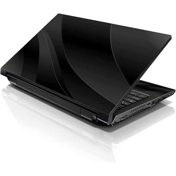 LSS 15 15.6 Inches Laptop Notebook Skin Sticker with 2 Wrist Pads - Reusable Cover Protector Vinyl Sticker Cover Decal Fits 13" - 16" - Black Waves Pattern