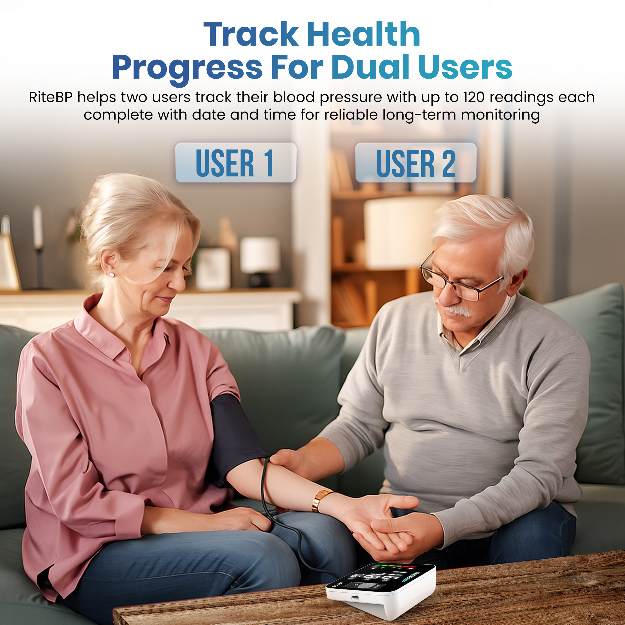 RiteBP Digital Blood Pressure Monitor with 2 Large Arm Cuffs (22–42 cm)