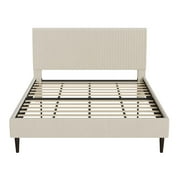 Mainstays Vera Upholstered Velvet Platform Bed, No Box Spring Required, Queen, Cream