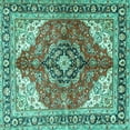 thumbnail image 1 of Ahgly Company Indoor Square Medallion Turquoise Blue Traditional Area Rugs, 6' Square, 1 of 4