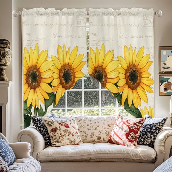Country Sunflowers Swag Curtain Valance for Windows, Yellow Floral Vintage Beige Background Window Treatments Short Swag Topper for Kitchen Windows Bathroom Bedroom, 36"x45"