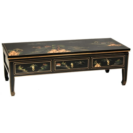 Oriental Furniture Black Lacquer Coffee Table - Landscape