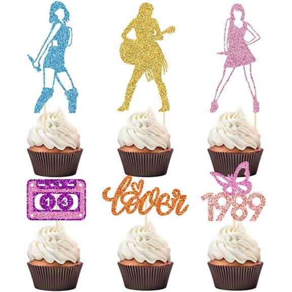 Multi Color Glitter Singer Concert Album 1989 Lover Cupcake Toppers 12Pcs Music Fan Birthday Party Cupcake Picks