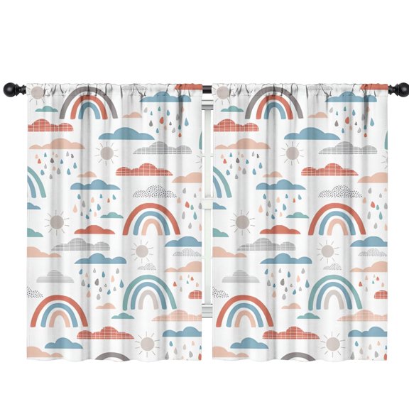Blackout Kids Curtains,White Boho Bohemia Rainbow Clouds Sun Pattern Childrens Insulated Curtains Set Of 2,Bedroom Essentials,Toddler Room Decor 42x63in(106x160cm)