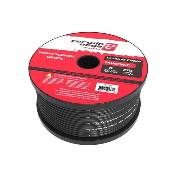 8 Gauge OFC Ground Wire Black 150Ft Spool - PW8G150