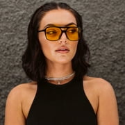 Trendy Orange Yellow Tint Lens Aviator Women Men 70s Glasses Retro Oversized Sunglasses