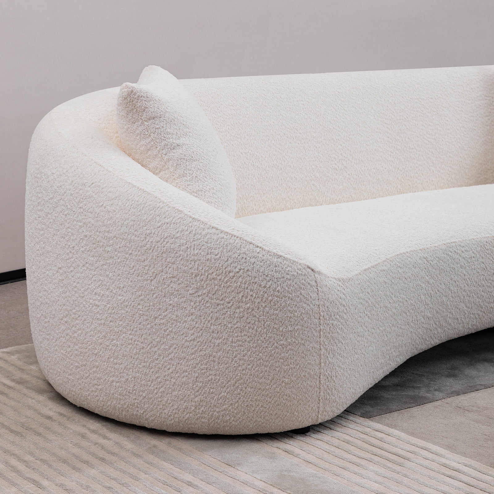 MAYEERTY 93.31" Minimalist Curved Sofa, 3 Seater, White Boucle Fleece Upholstered Sofa, Tight Curved Back Cloud Couch for Living Room Apartment Office, White