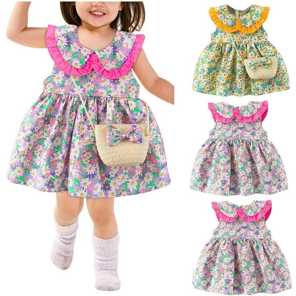 Fengyings Clearance Kids Baby Girls Casual Dresses Toddler Floral Dress Print Sundress Princess Dress