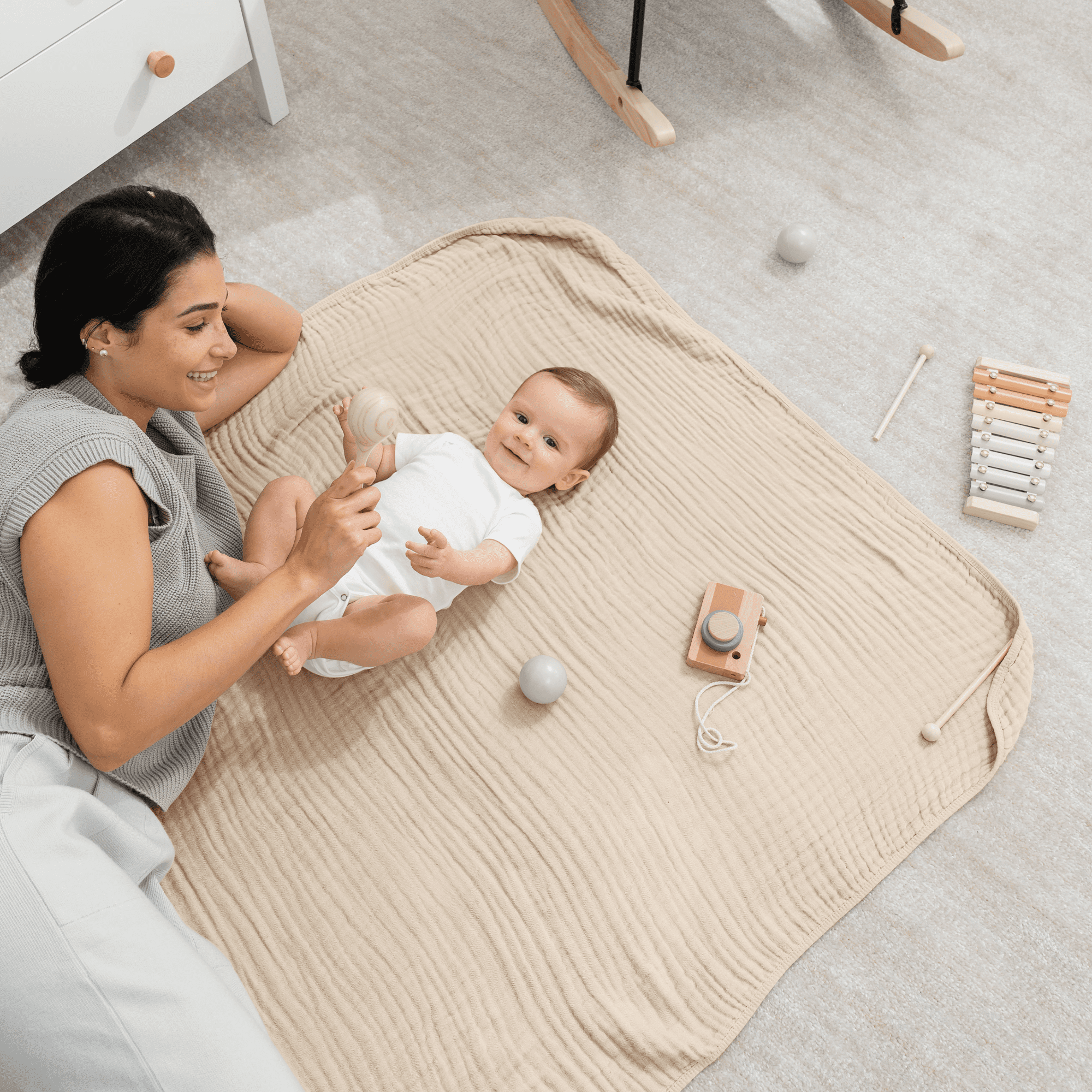 Comfy Cubs Baby Muslin Blanket, Swaddle for Newborns, Large 40” x 40”, 6-Layer (Sand, Baby)