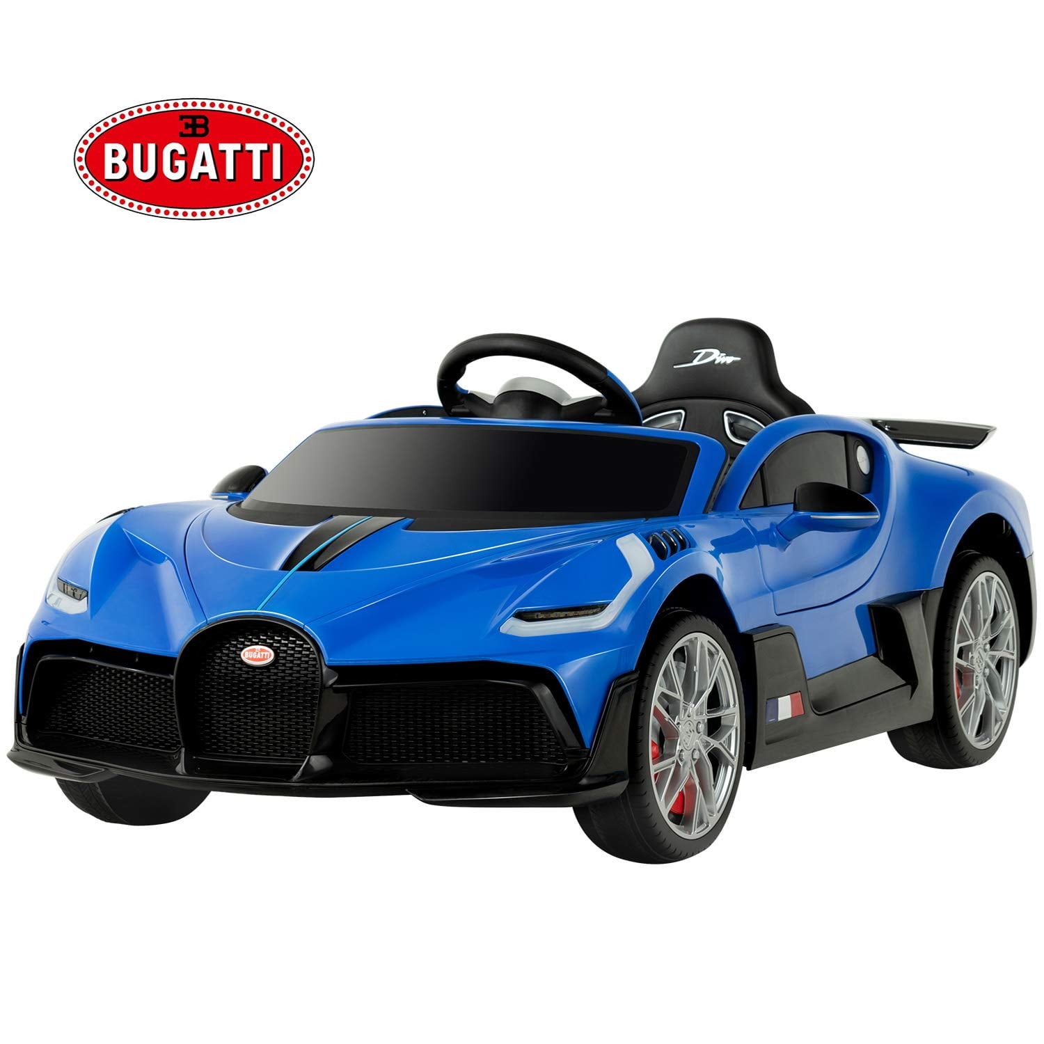 Uenjoy 12V Licensed Bugatti Divo Kids Ride On Car Electric Cars Motorized Vehicles for Kids Safety Lock Blue Horn with Remote Control Music Spring Suspension 