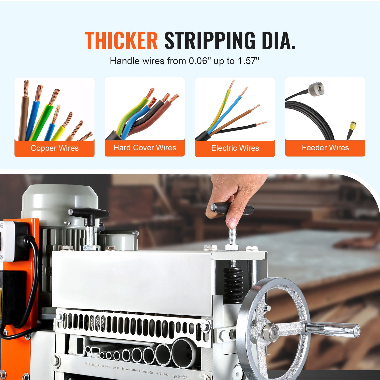 KFFKFF Electric Cable Stripping Tool, 0.06''-1.57'' Motorized Wire Stripper, 370 W, 88 ft/min, Includes Manual Crank & 11 Channels, Suitable for Copper Scrap Recycling